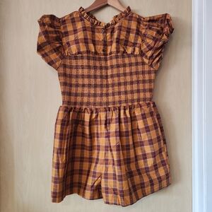 Anthropologie Maeve Mustard and Plum Plaid Romper